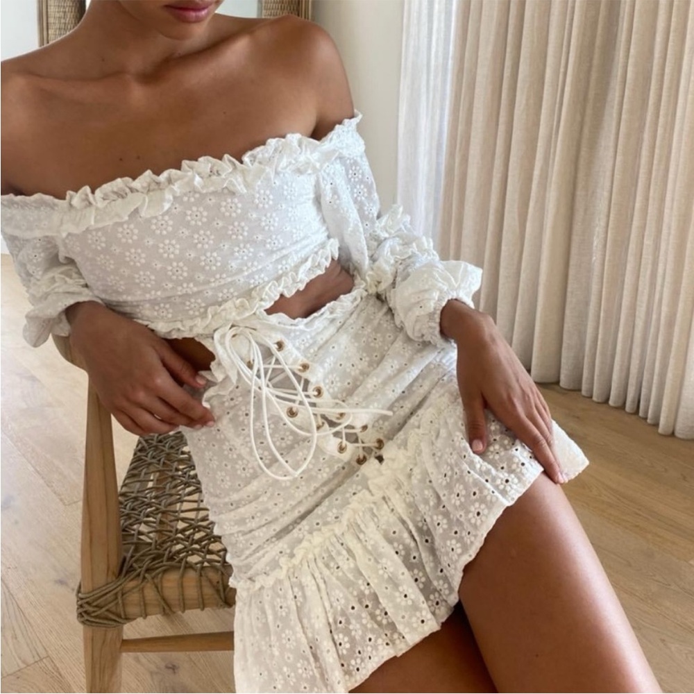 SABO color changing eyelet ruffle cutout dress